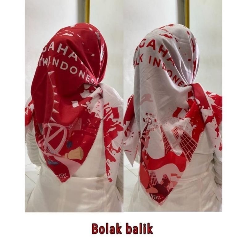 Promo Hijab Segiempat Voal Motif Merah Putih/ Grosir Hijab/ Kerudung Segi Empat Laser cut Indonesia Merdeka