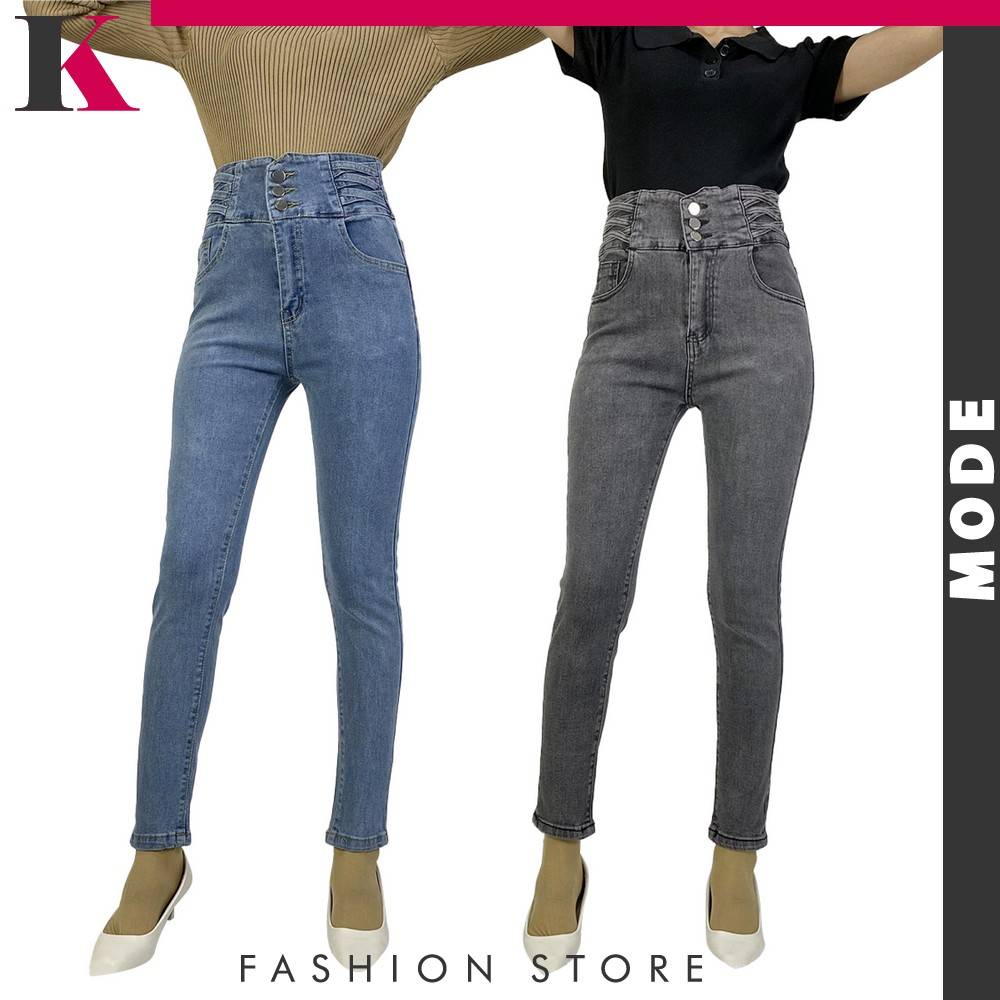 Celana Skinny Jeans Stretch Highwaist Wanita Model Tali Silang Samping  Fashion / Denim Ngaret Celan