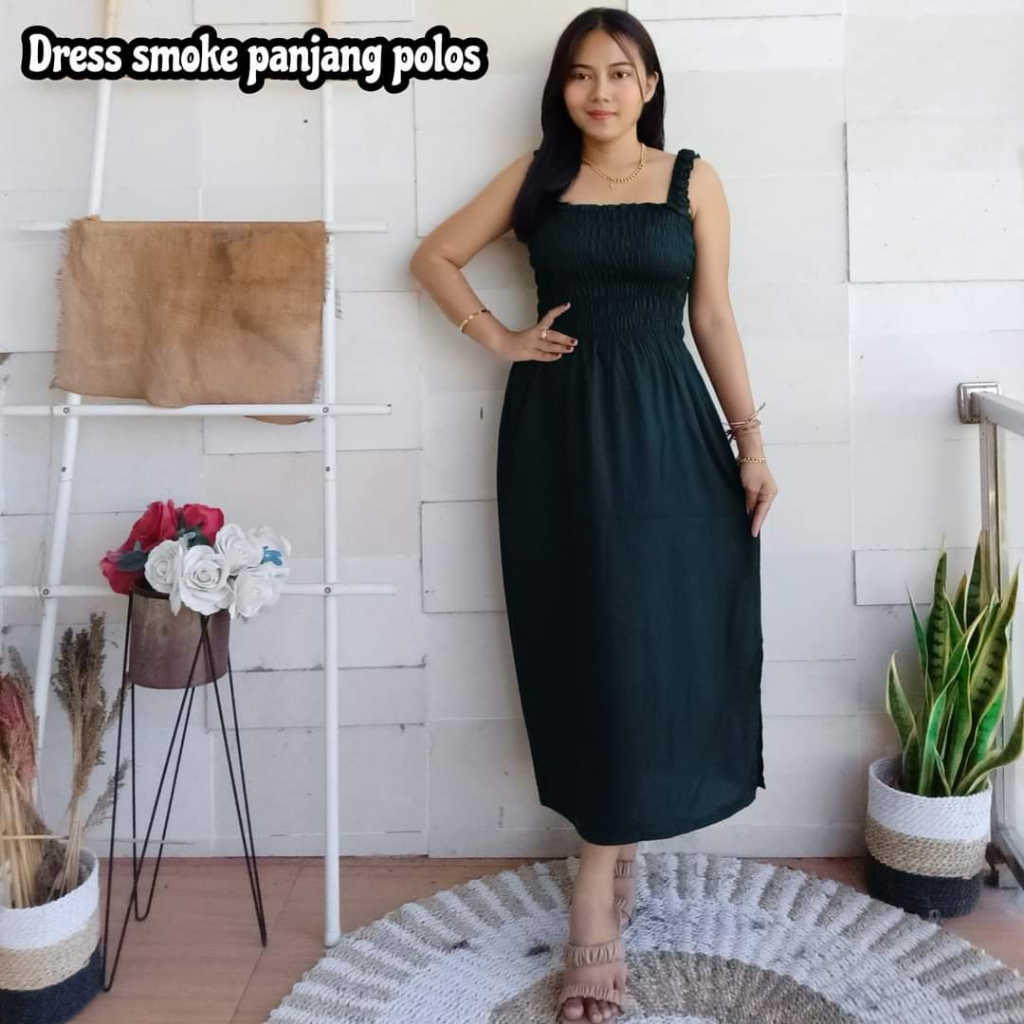 DRESS KERUT POLOS/ DRESS SMOKE POLOS PANJANG