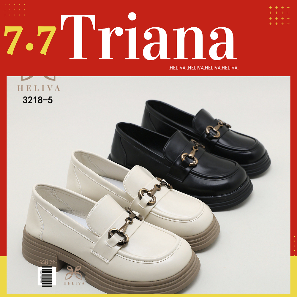 TRIANA HELIVA Sepatu Platform Shoes Horsebit Sol 4cm Bahan Kulit Polos Ujung Bulat 3218-5 Original Brand