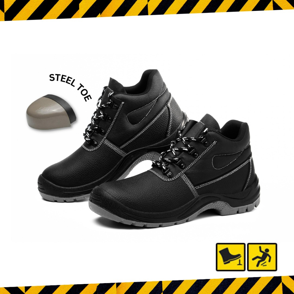 SEPATU SAFETY SHOES HIGH MIDDLE SSL KULIT MURAH BERKUALITAS SEPATU KERJA PALING MURAH BLACK HITAM ABU-ABU