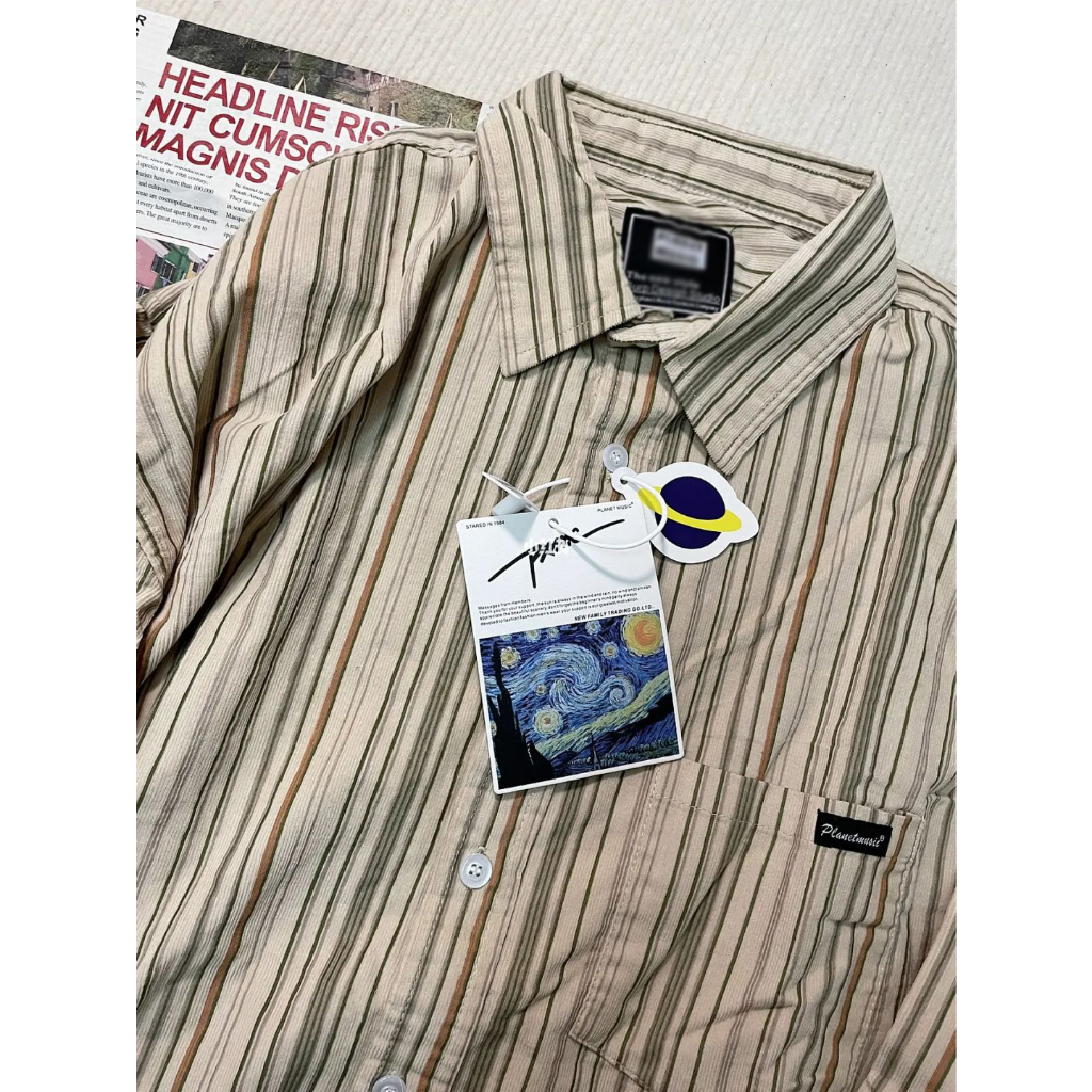 Korean Style Oversize Retro stripe causual baju atasan wanita kekinian premium blouse wanita kemeja wanita lengan panjang