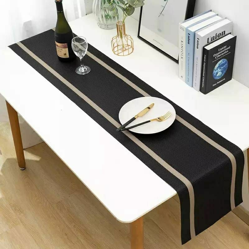 Taplak Meja Panjang Polos Hitam / Table Runner Dekorasi Meja Simple Nordic  180 225 270 cm