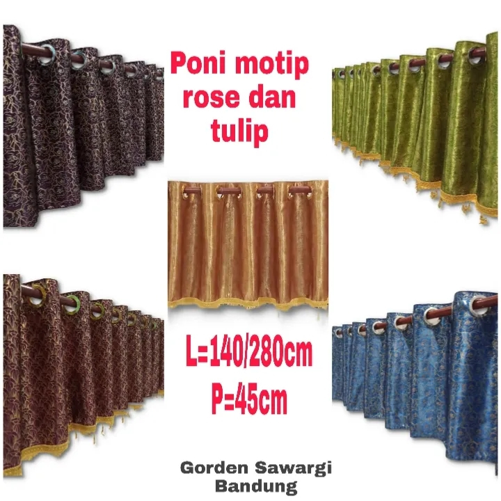 Poni gorden atas pintu pisah bahan blackout motif bunga tulip terbaru minimalis merah hijau biru cok