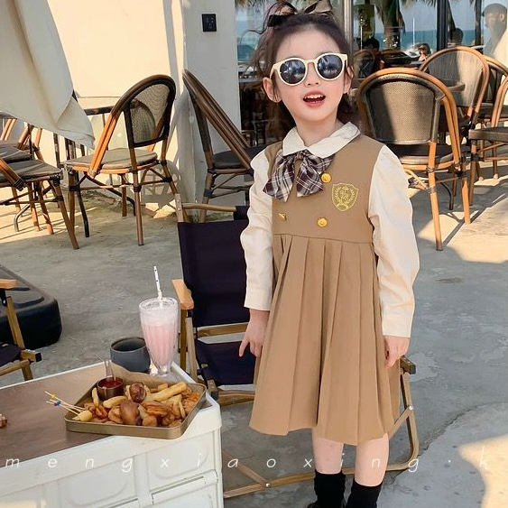 Dress Anak Perempuan Motif Uniform School Mustard Pita