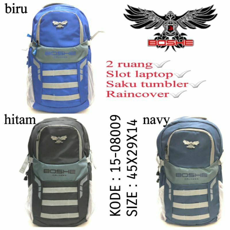 Tas Outdoor Original Boshe 15-08009 Biru Hitam Navy Tas Camping Hiking Outdoor