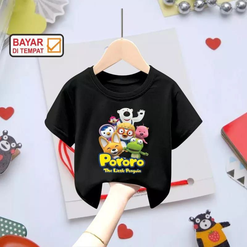 Kaos sablon dtf anak gambar pororo viral unisex 3-13 tahun