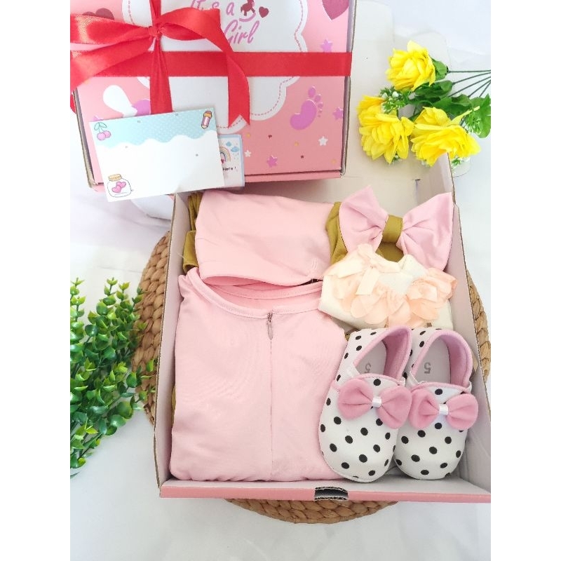 Hampers bayi perempuan GAMIS MARWAH SYAR'I KIDS / hampers akikah kado aqiqah baby newborn cewek syari jersey adem lembut