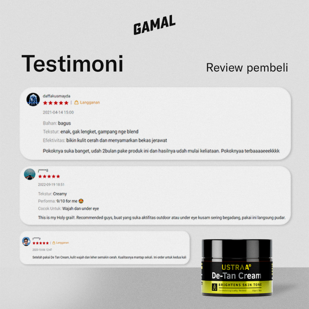 Cream Pelembab Pencerah Pemutih Wajah Pria Ustraa De-Tan Krim 50gr