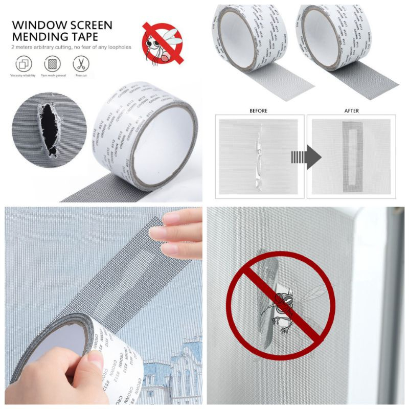 JE.ID Lakban Kawat Nyamuk Ventilasi Lakban Penutup Lubang Kawat 2 Meter Lakban Kawat Nyamuk Repair Lakban Tambalan Penutup Kawat Nyamuk Berlubang Lakban Kawat Nyamuk Tambalan Jendela Window Repair Tape