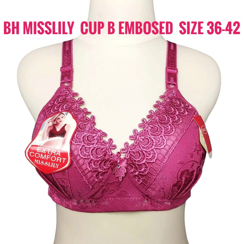BH MISSLILY EMBOS 3PCS NON KAWAT PREMIUM BRA MEWAH  ELEGAN MISSLILY 1891 Model Emboss Mewah Kait 3 C