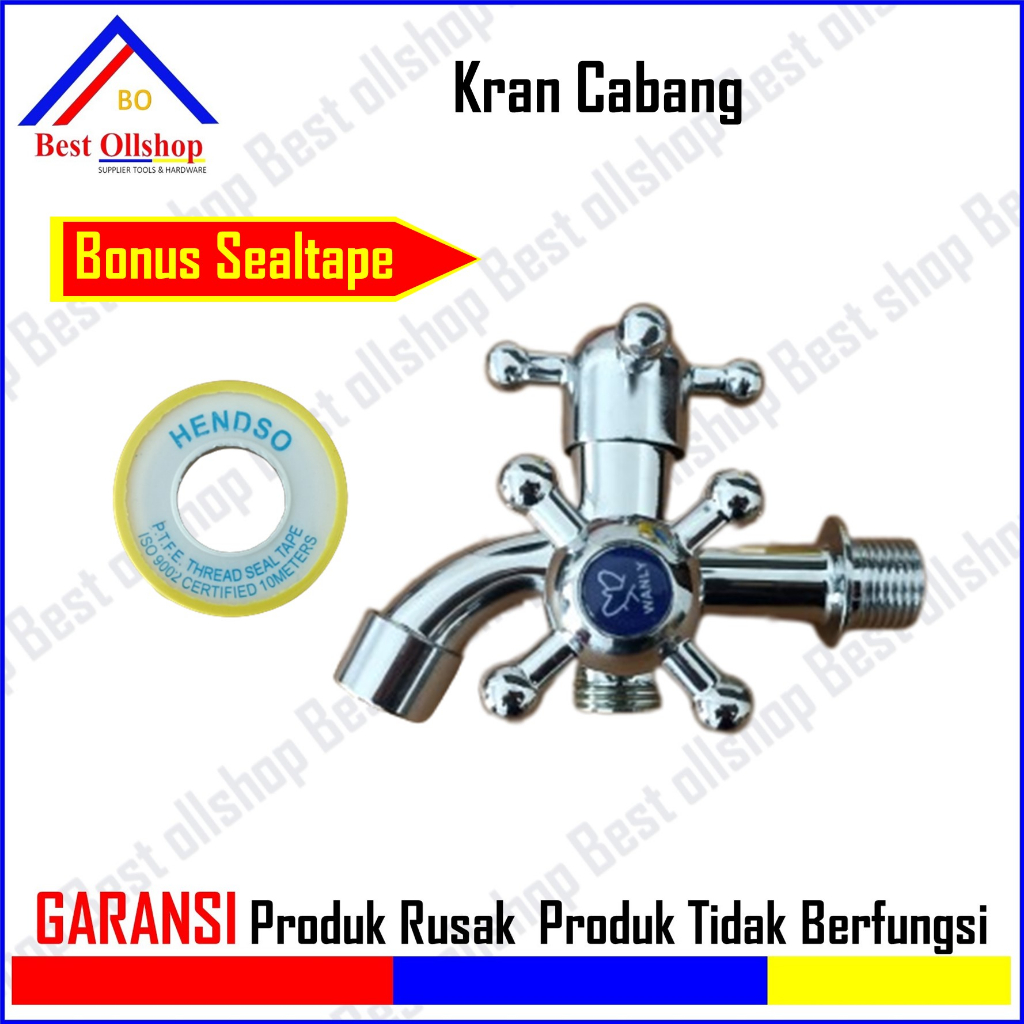 Kran Cabang Keran Double Jet Hand Shower Babet Krom 1/2 Inch Air Dobel