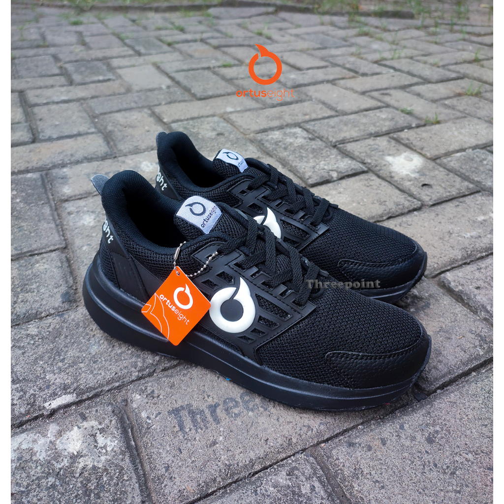 Sepatu Casual Sneakers Ortus Pria Wanita Black white Sol Hitam Seragam sekolah Cewe Cowok