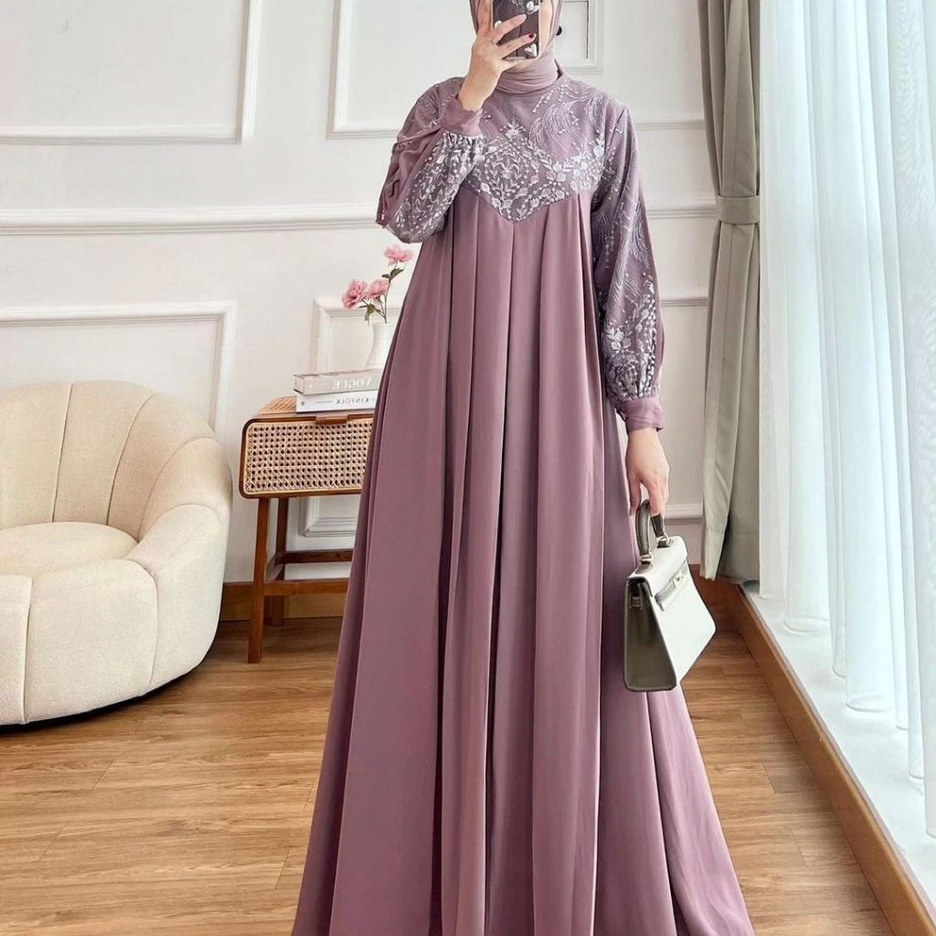 IRENA MAXY DRESS GAMIS CRINKLE AIRFLOW PREMIUM DRESS WANITA TERBARU 2023 GAMIS WANITA BAHAN CRINGKLE APLIKASI BORDIR MEWAH