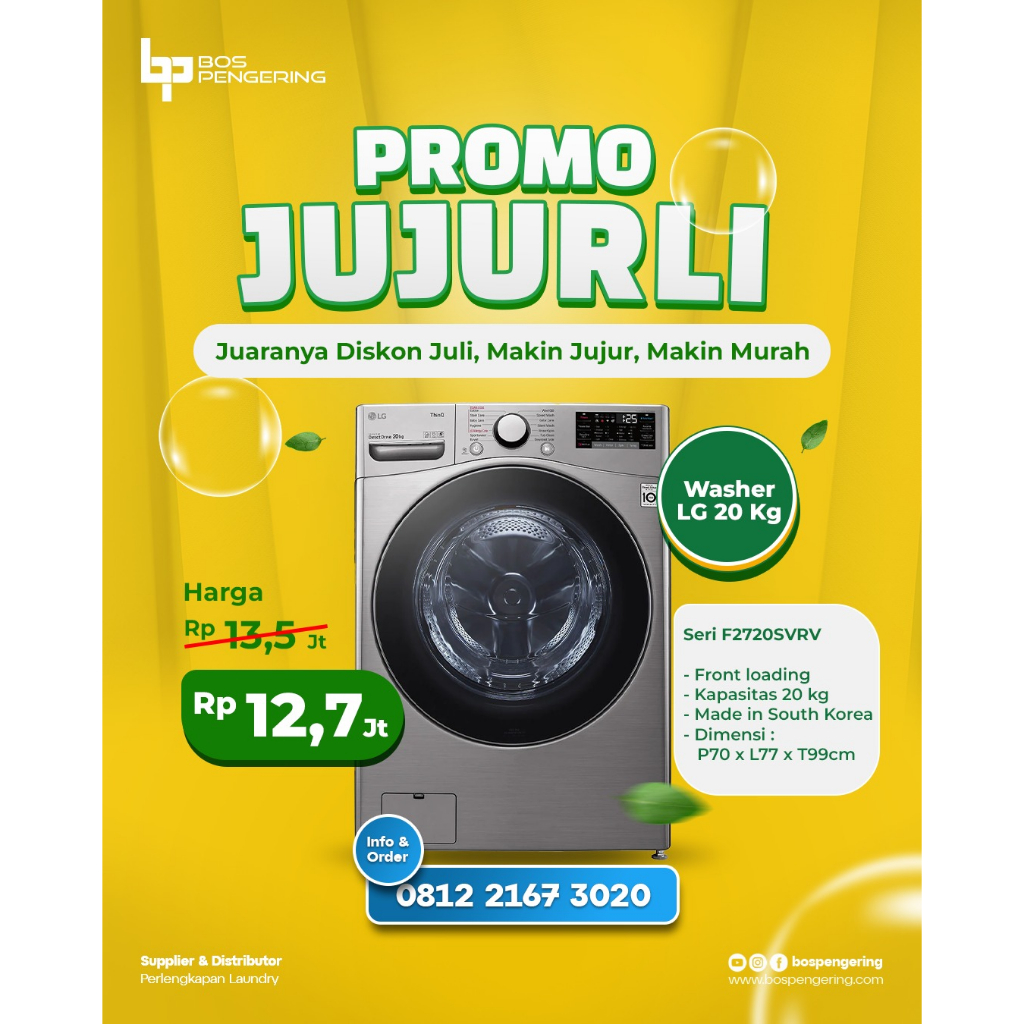 Washer Frontload LG 20 Kg Mesin Cuci Laundry Untuk Cuci Bedcover Jumbo