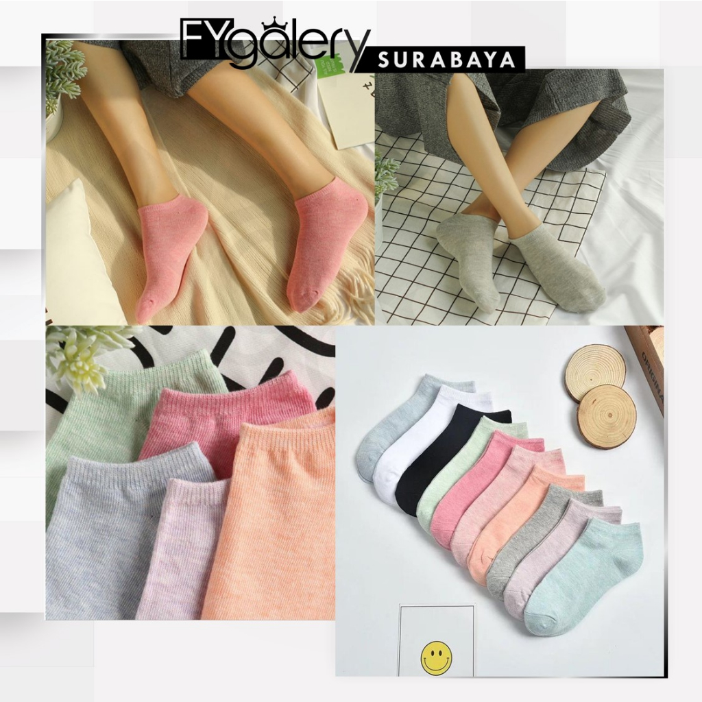 FYGALERYSURABAYA D060 Kaos Kaki Polos Wanita Spandek Korea Short Socks Kaus Kaki Ankle Nyaman