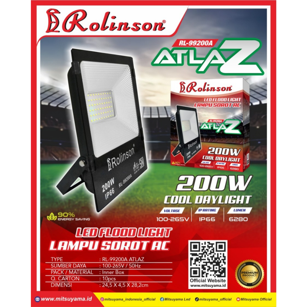 RL-99200A Lampu Sorot AC 200 Watt Rolinson atlaz IP66 Tembak flood led
