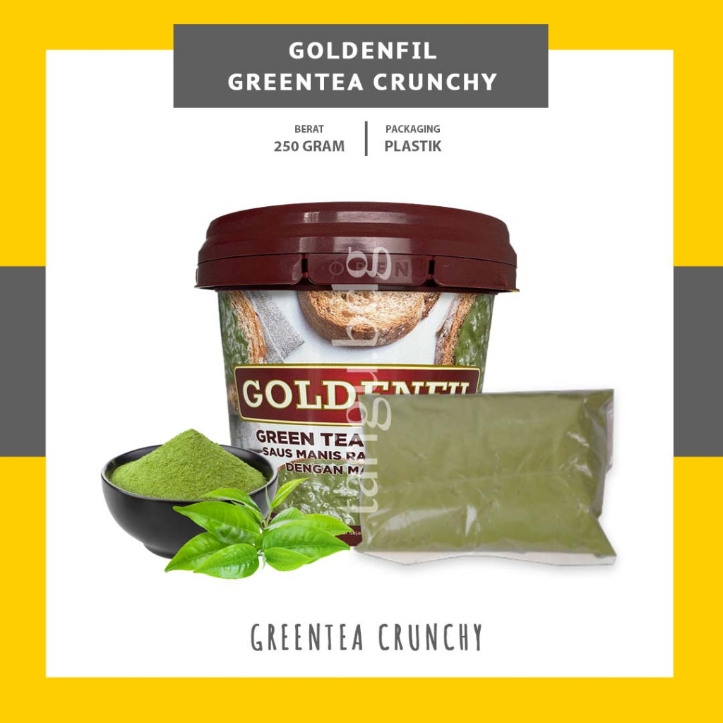 GREEN TEA CRUNCHY GOLDENFIL CHOCO CRUNCHY 250GR - SELAI COKLAT MATCHA RENYAH - HAZELNUT GREEN TEA CHOCOLATE TIRAMISU - SELAI RENYAH CRUNCHY COKLAT - SELAI ISIAN ROTI BAKAR