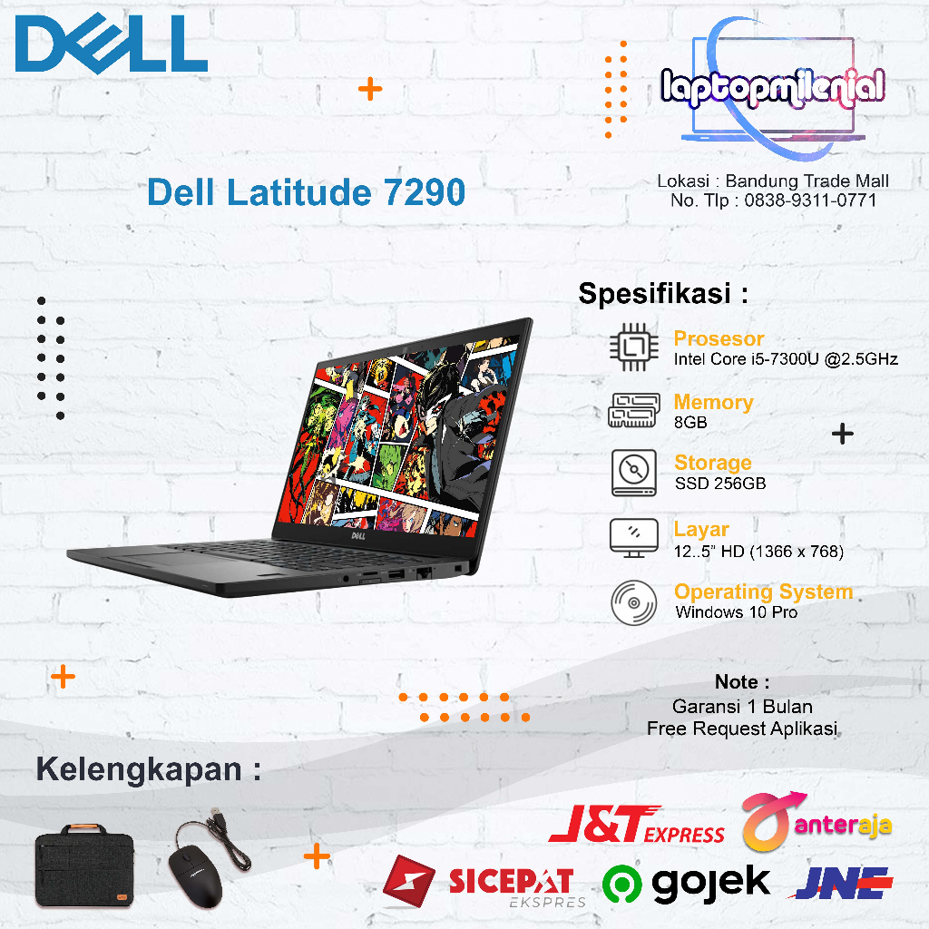 Laptop Dell Latitude 7290 | Intel Core i5-7300U | RAM 8GB | 12.5&quot; INCH | Kerja/Kantoran/Kuliah/Main Game