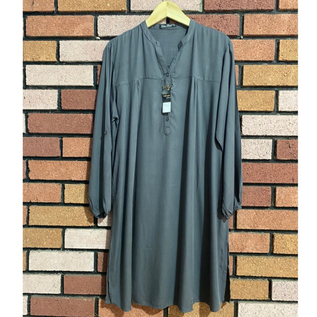 Long Tunik Rayon Polos Hijau Army Dark Olive Atasan Wanita Kekinian Baju Cewek Pakaian Perempuan Mus
