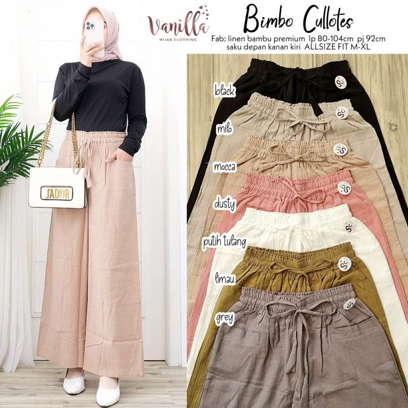 Celana Kulot Basic Linen Crinkle Premiun Murah Bimbo Cullotes