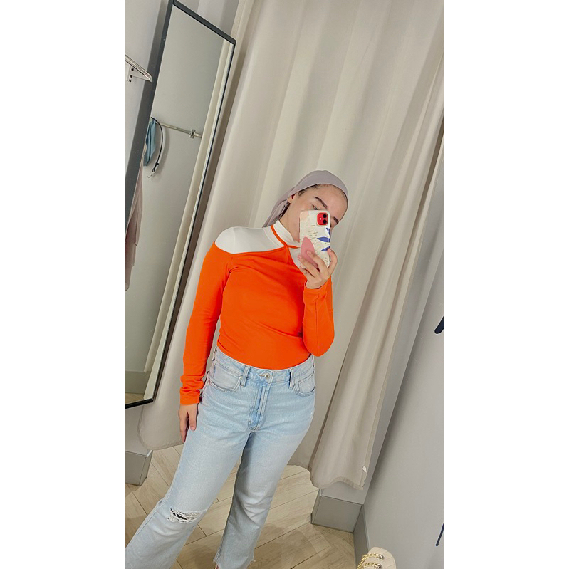 JASTIP H&M ORIGINAL BAJU ATASAN WANITA HNM TOP LENGAN PANJANG ORANGE
