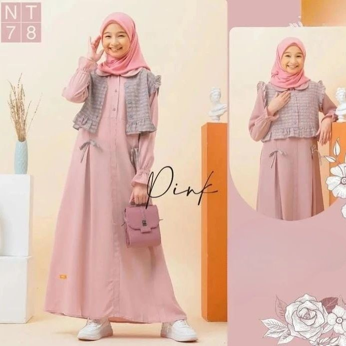 Baju Gamis Anak Perempuan Tanggung Terbagus Kekinian 2023 Bahan Crinkle Airflow Usia 10 11 12 13 Tahun Dress + Rompi Terpisah Baju Gamis Anak Remaja Tanggung