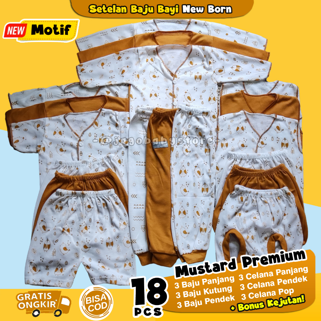 18 Pcs Baju Celana Bayi Paket Melahirkan Paket Lahiran Warna Mustard Kuning Telur Elegant