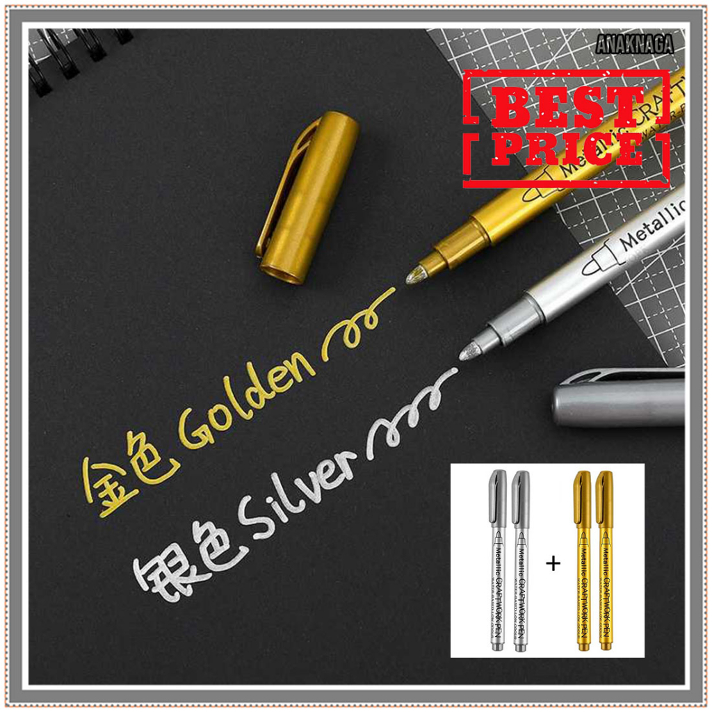 

Spidol Permanen Marker Metallic Chrome - Gold dan Silver 1.5mm 4 PCS - 7COT4TMC