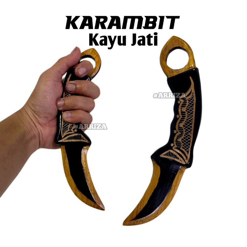 ORIGINAL 100% Dari Kayu Jati Utuh KARAMBIT KAYU JATI / Karambit ipsi - karmbit peraga silat / Karambit Kayu Jati Ukir / Karambit Ukir / karambik ori / kerambit kayu jati / kerambit ori