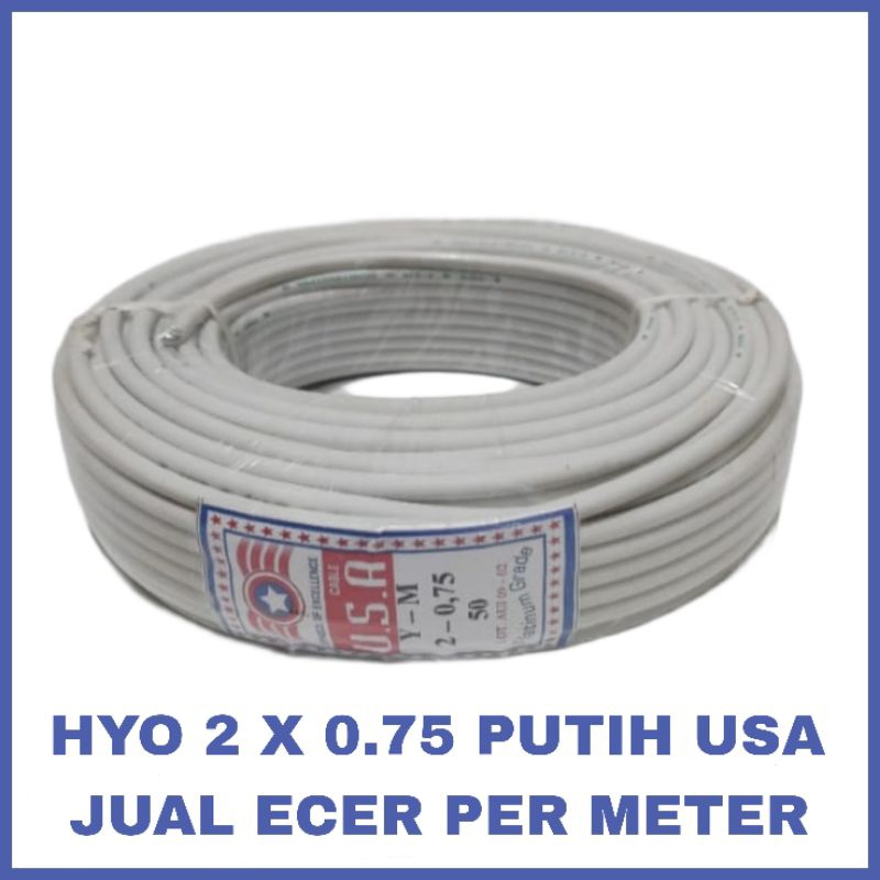 Kabel Listrik Hyo 2x0,75mm Putih Usa - Kabel Serabut Hyo 2x0.75mm White Usa (Harga Per Meter)