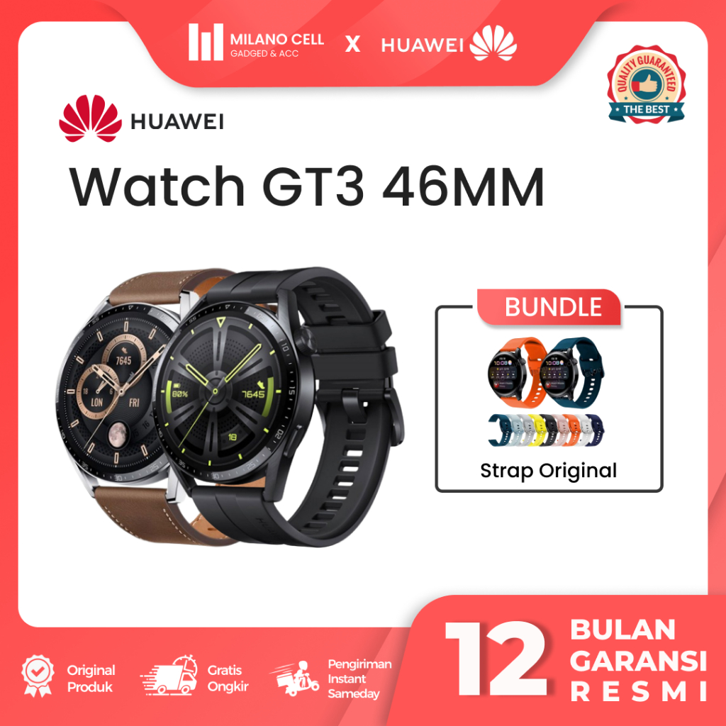 Huawei Watch GT 3 46MM Smartwatch All-Day SpO2 Monitoring 100+ Workout Modes Personal AI Running Coach Garansi Resmi