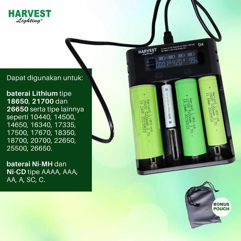 Smart Battery Charger Harvest Lighting Baterai Fast Charging LCD Display Lithium Ion 18650 21700 26650 NiMH NiCD AAA AA