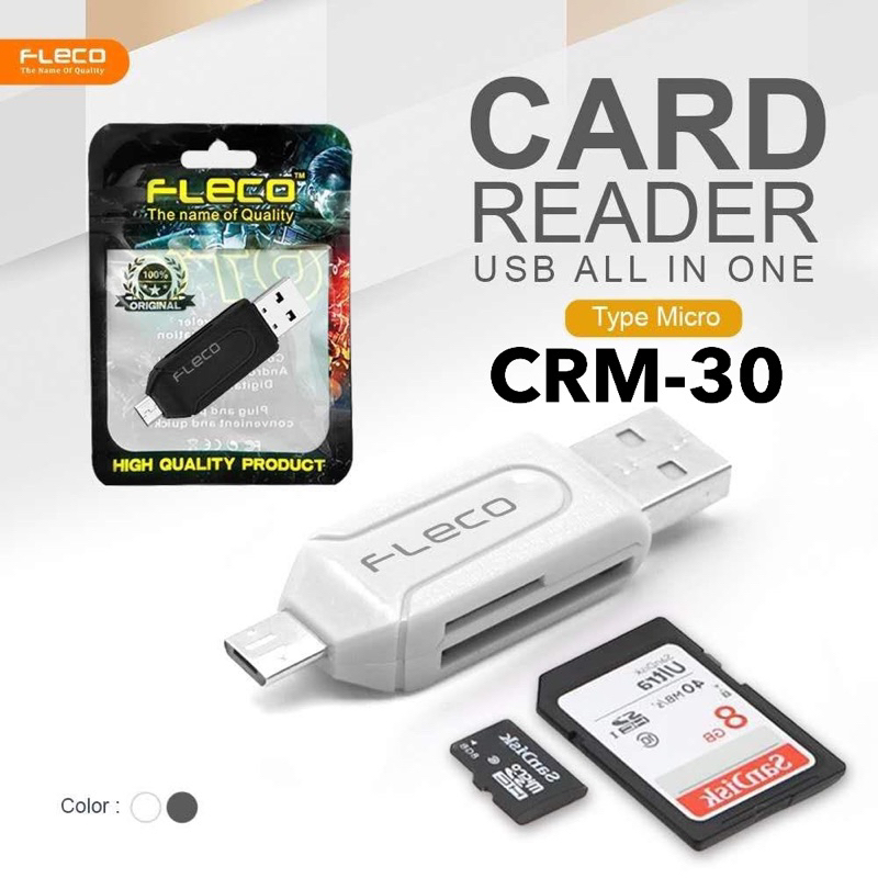 OTG CARDREADER PANJANG MICRO CRM-30 UNIVERSAL 4in1 FLECO ORIGINAL HIGH SPEED DATA TRAVELLER FOR MICRO SD MEMORY SD HC FLASHDISK BY SMOLL