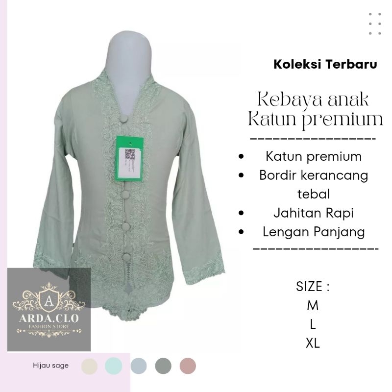 KEBAYA ANAK KATUN PREMIUM HIJAU SAGE