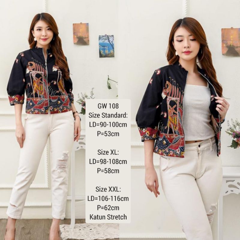 BLOUSE JAKET BOMBER FAIRA BATIK 108 MODERN ATASAN WANITA KERJA KANTOR MURAH BAJU CEWEK MODIS 364