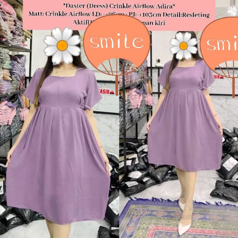 Adira daster crinkle airflow retsleting depan busui frenly dress crinkle polos