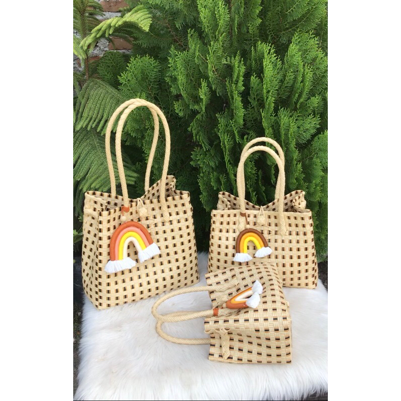 NEW TAS ANYAMAN PLASTIK TAS JALI PREMIUM TOTE BAG MOTIF CREAM LURIK GOLD I SERIES
