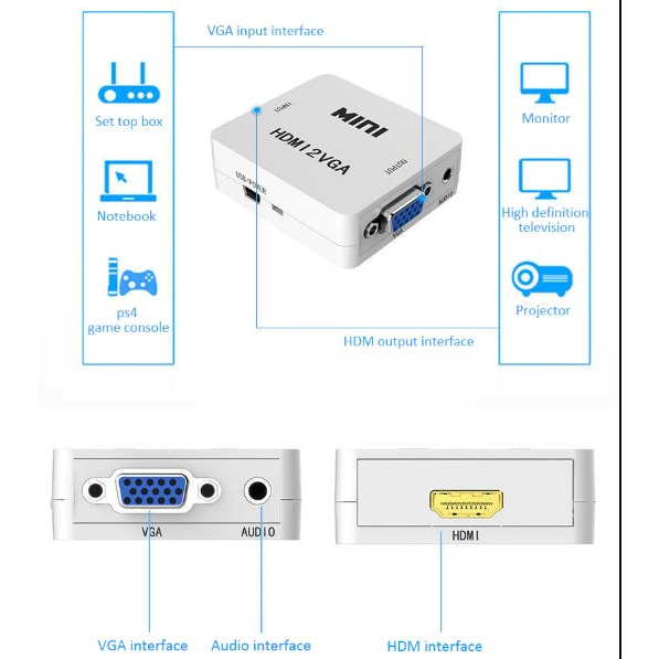 Adapter Adaptor Converter HDMI To VGA Mini Hdmi2VGA 1080p Audio HD Video 1080