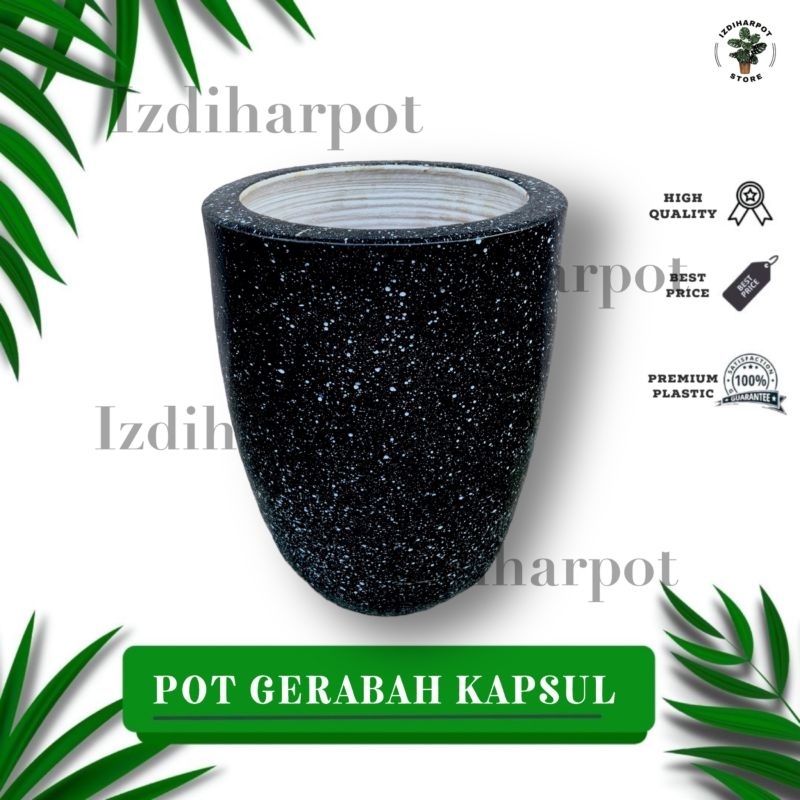 POT BUNGA TANAMAN GERABAH TANAH LIAT KAPSUL TINGGI SPRINKLE HITAM D22 T30 - KAPSUL SPRINKLE HITAM