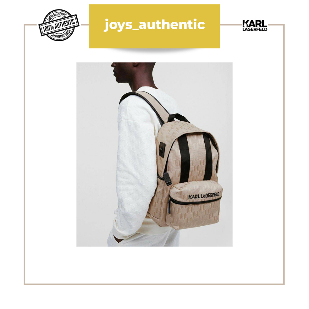 Ransel pria Karl lagerfeld KMonogram Otto Backpack coklat desert man backpack authentic original