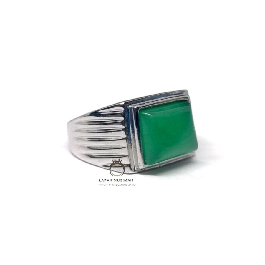 Cincin Pria Batu Giok Burma Hijau Perak Silver