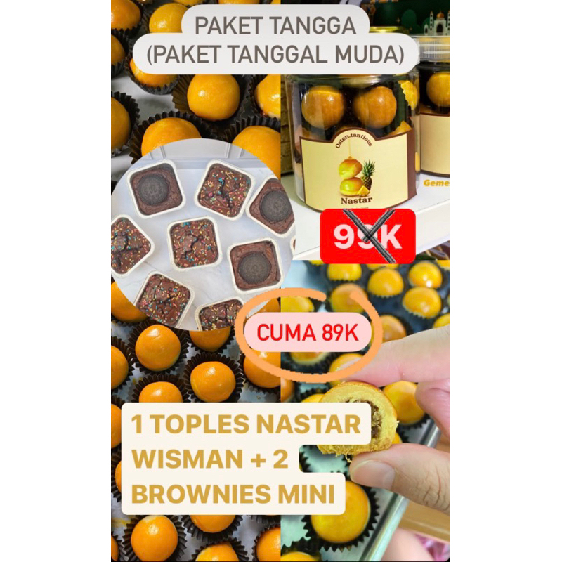 

Paket Tangga (Paket Tanggal Muda) 1 Nastar toples Nastar Wisman + 2 Brownies mini fudgy