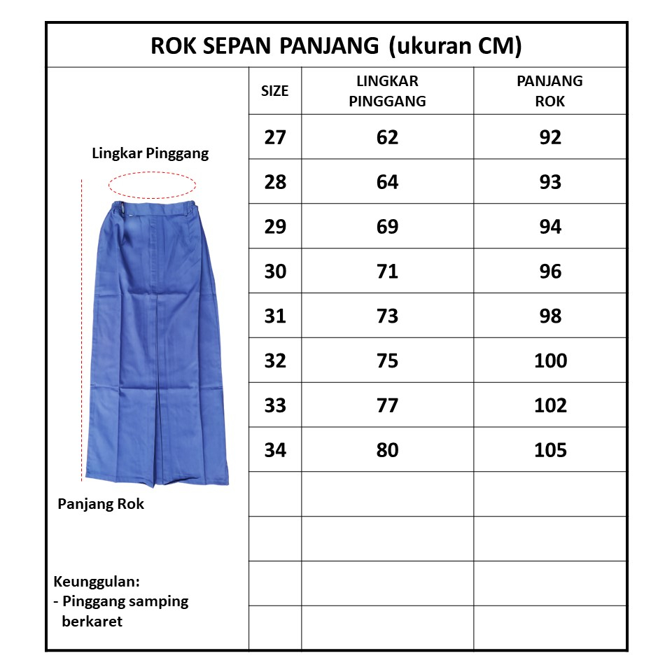 ROK SPAN Panjang Karet Samping SMP, SMA, Hitam, Putih, Coklat Pramuka, Rok Sekolah