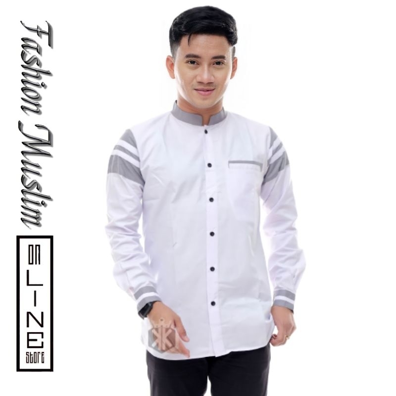 Baju Koko Putih Pria Dewasa Lengan Panjang Original Elrumi Terbaru Kemeja Koko Putih Seragam Hadroh 
