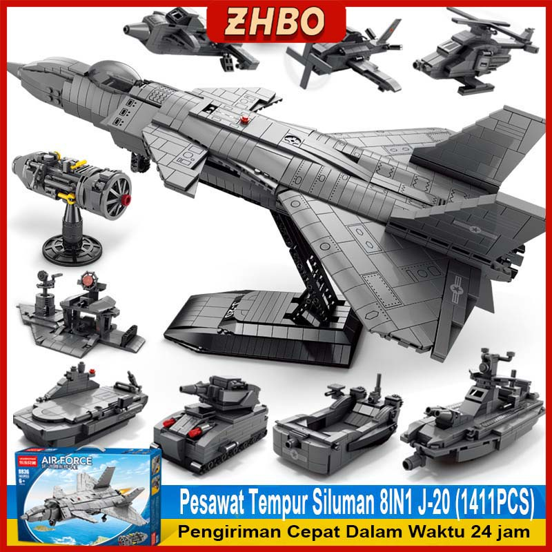 ZHBO Mainan Block Brick Besar 3D Puzzle Pesawat Tempur Mainan Block Anak Laki Laki Mainan Block Anak