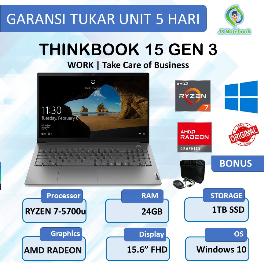 LENOVO THINKBOOK 15 G3 RYZEN 7-5700u 24GB 1TB SSD WIN11 15.6" FHD