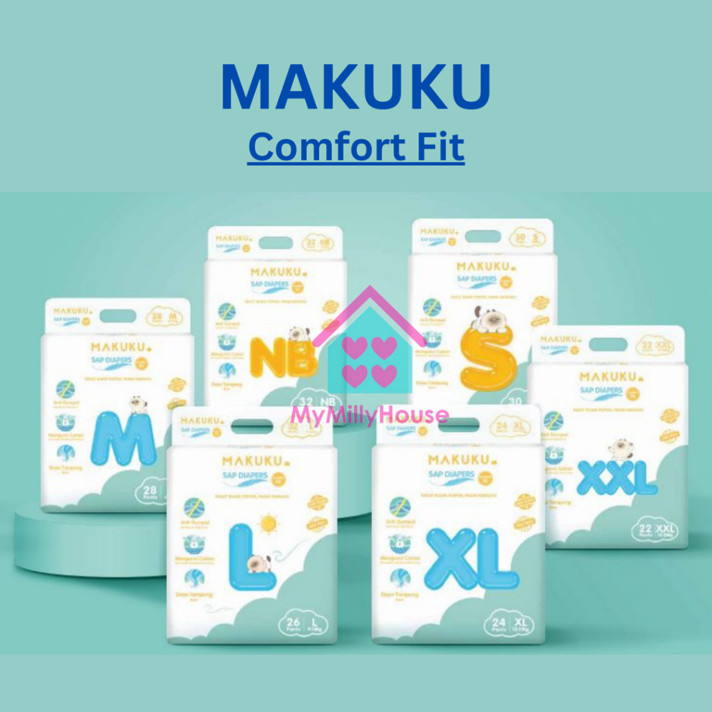 MAKUKU COMFORT FIT Diapers Popok Bayi Sekali Pakai SAP Tape Pants NB32 S30 M28 L26 Xl24 Xxl22