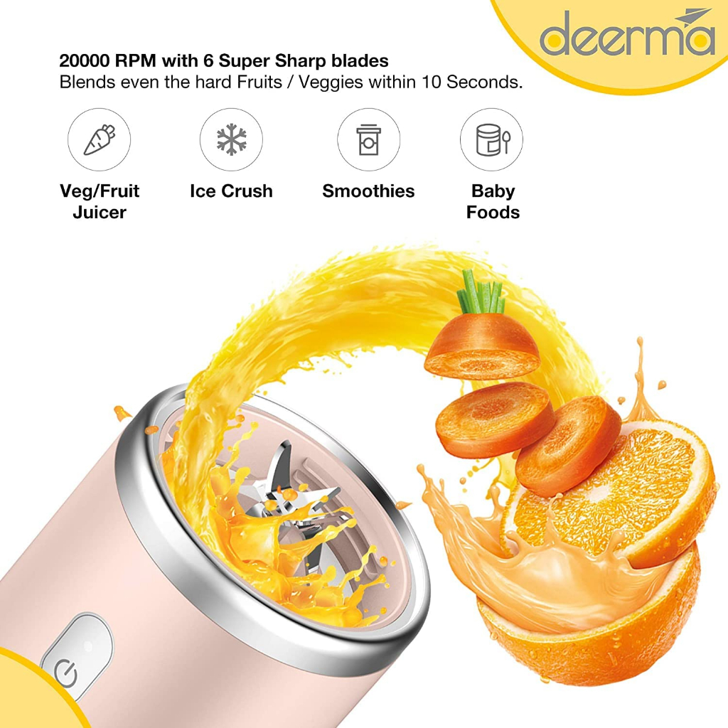 DEERMA Blender Buah Mini Portable Juicer Cup Blender Electric Rechargeable Mini Mixer Ice Crusher