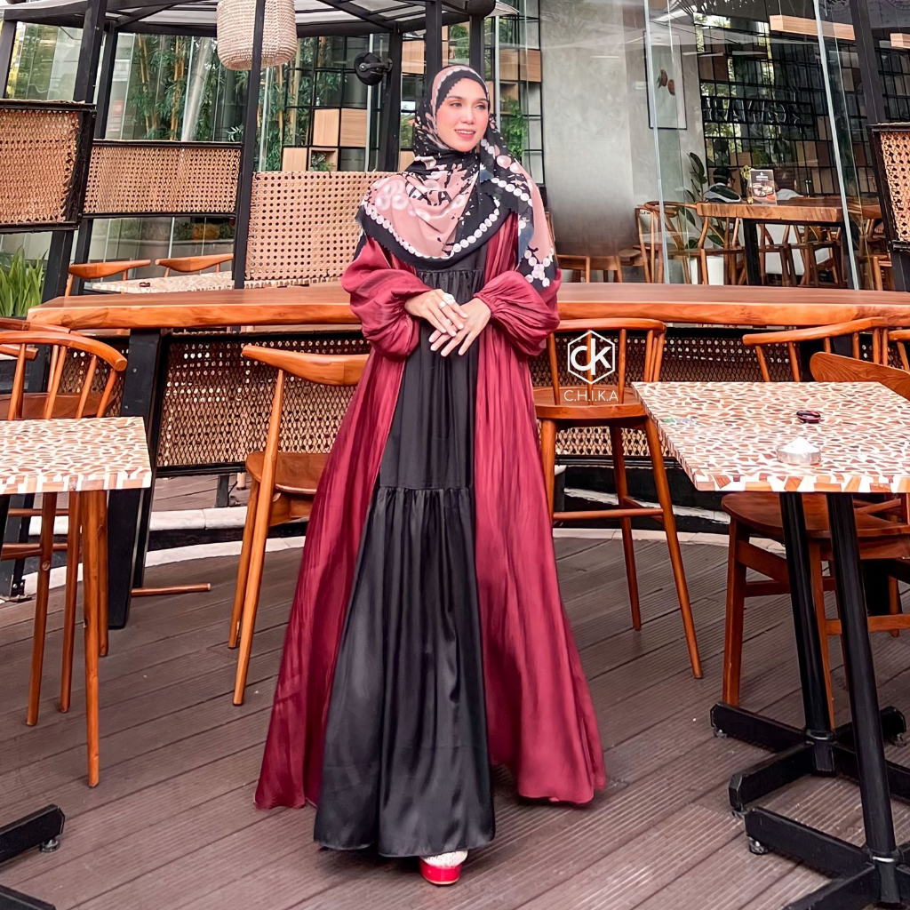 ORIGINAL ZHEANA Dress Outer Set by CHIKA Farghani -  Gamis Lebaran Umroh Shimmer 100% REALPIC ORI